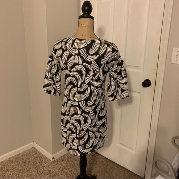 Maeve Anthropologie Womens Windfall Shift Dress Small P Black White Text… - Picture 4 of 8